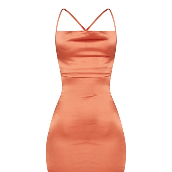 PrettyLittleThing Dresses Silk Satin Rust Orange Lace Up Dress